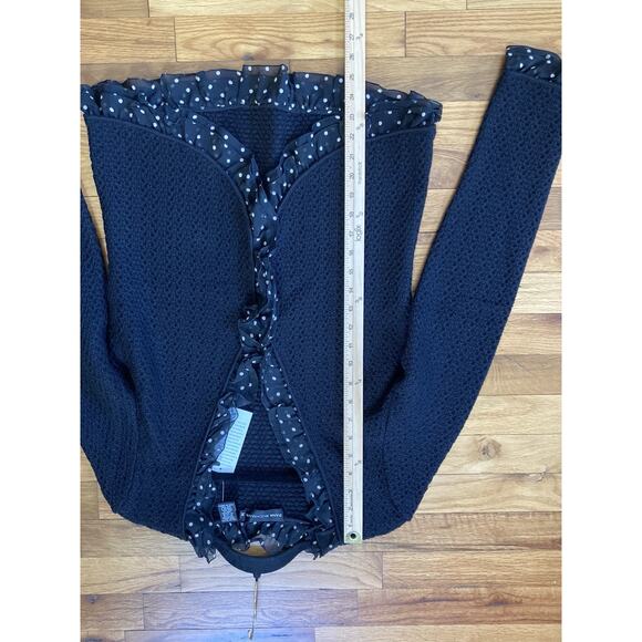 Dana Bachman Black Tan Polka Dot Ruffle Merino Wool Knit Jacket Cardigan Medium - Picture 7 of 8